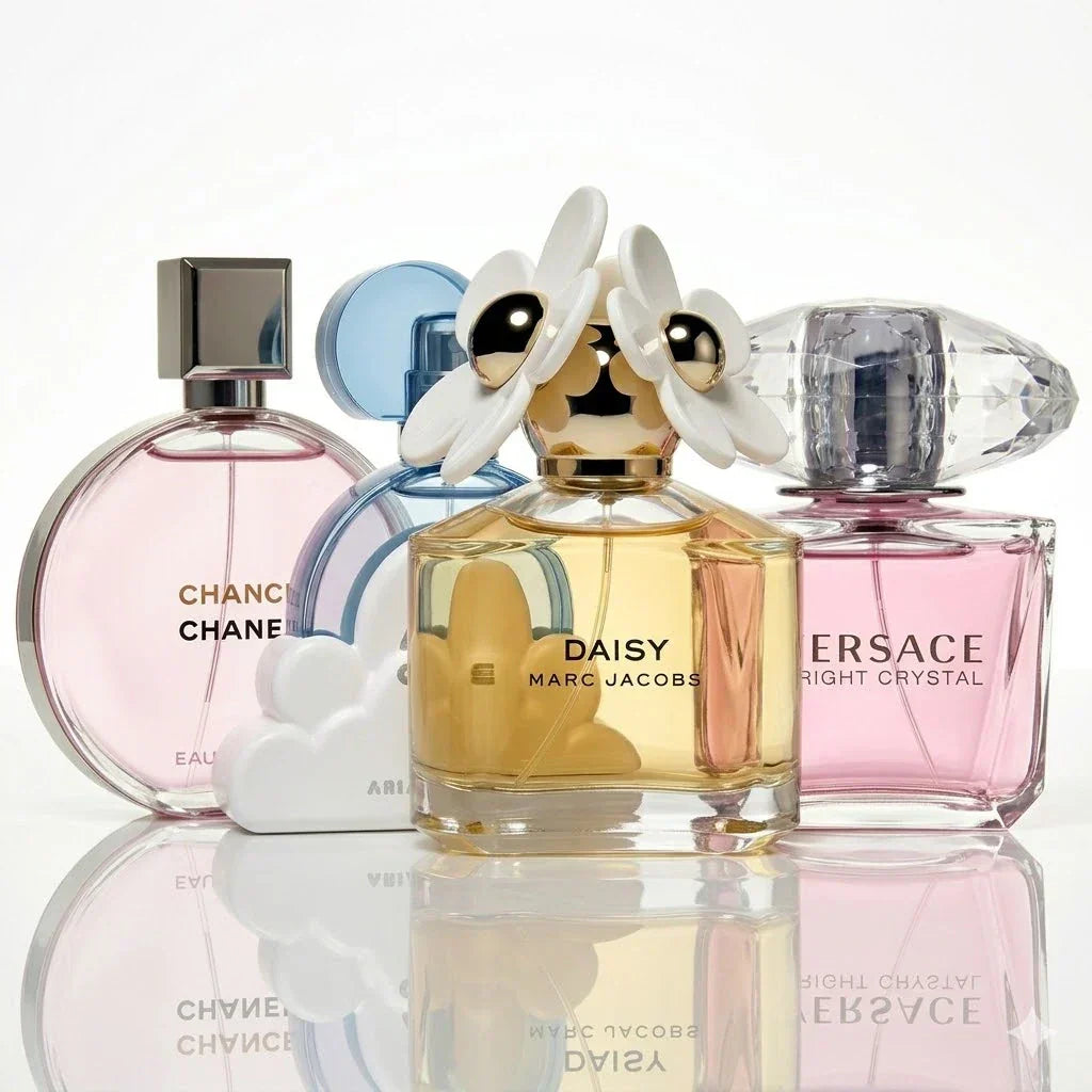 Комплект от 4 парфюма | Chanel Chance Eau Tendre, Ariana Grande Cloud, Marc Jacobs Daisy, Versace Bright Crystal.